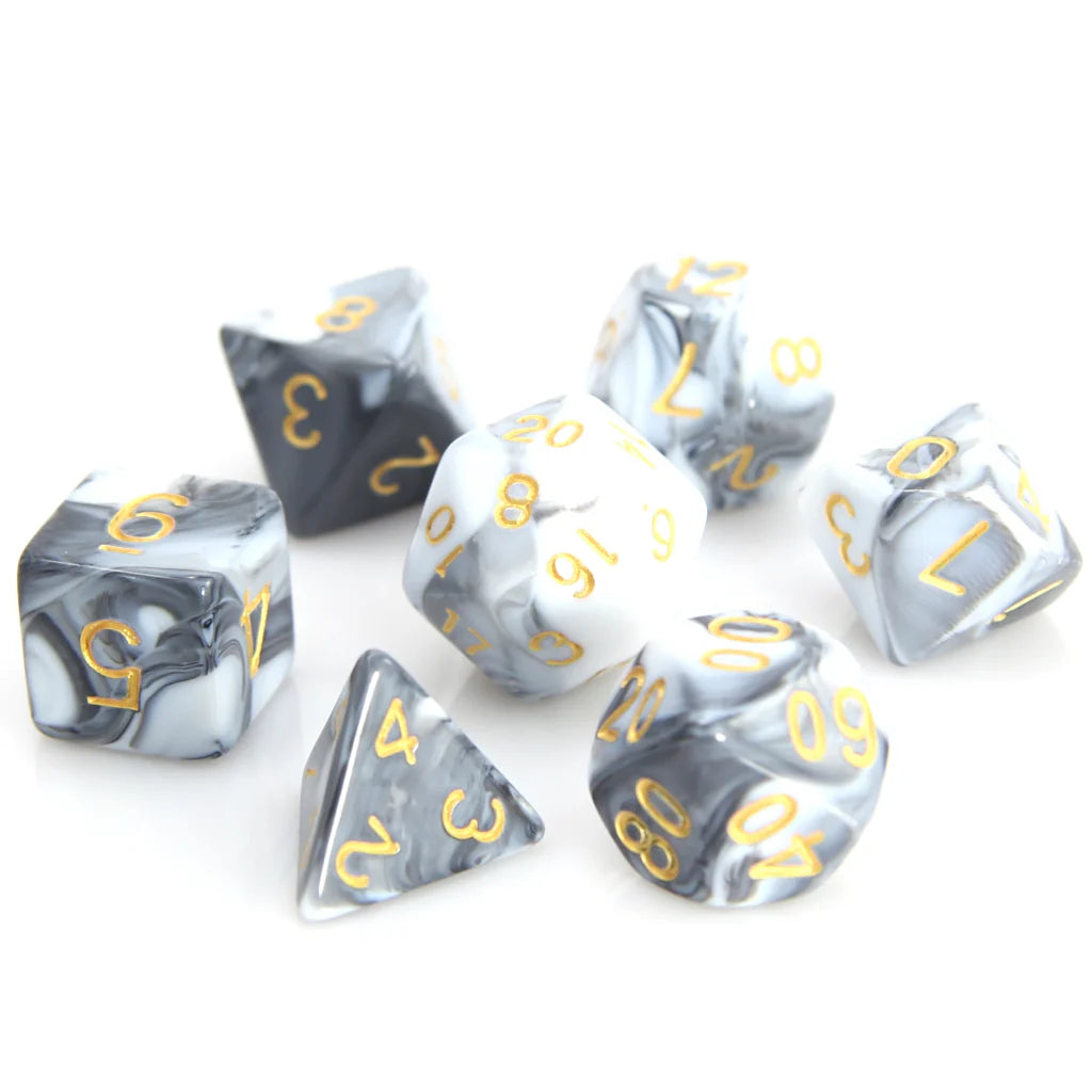 Die Hard Dice - 7pc RPG Set - White and Black Marble