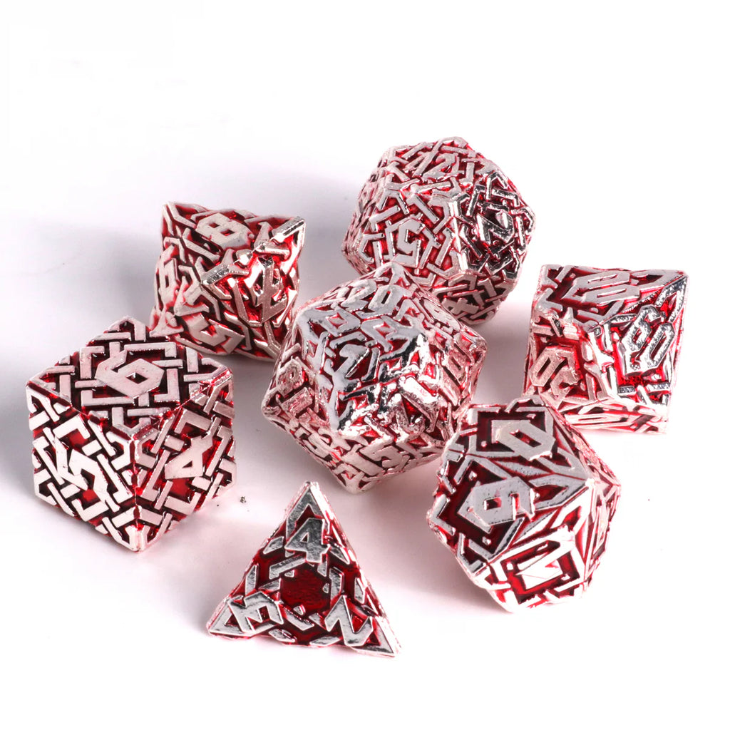 Die Hard Dice - 7pc RPG Set - Runeweaver Shiny Silver w/ Red